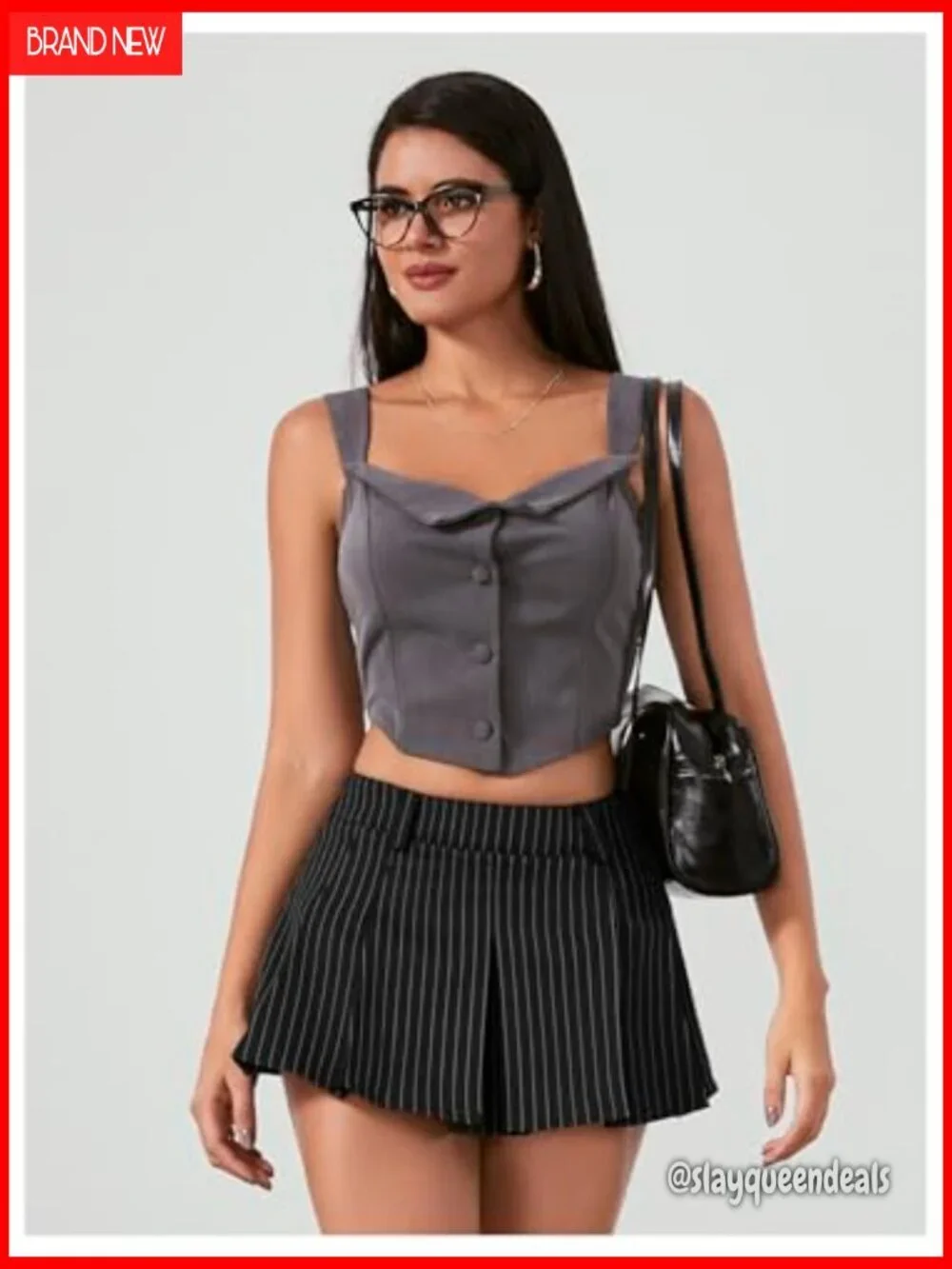 Striped Pleated Mini Skirt Low Waist Skater Style Y2K Trend